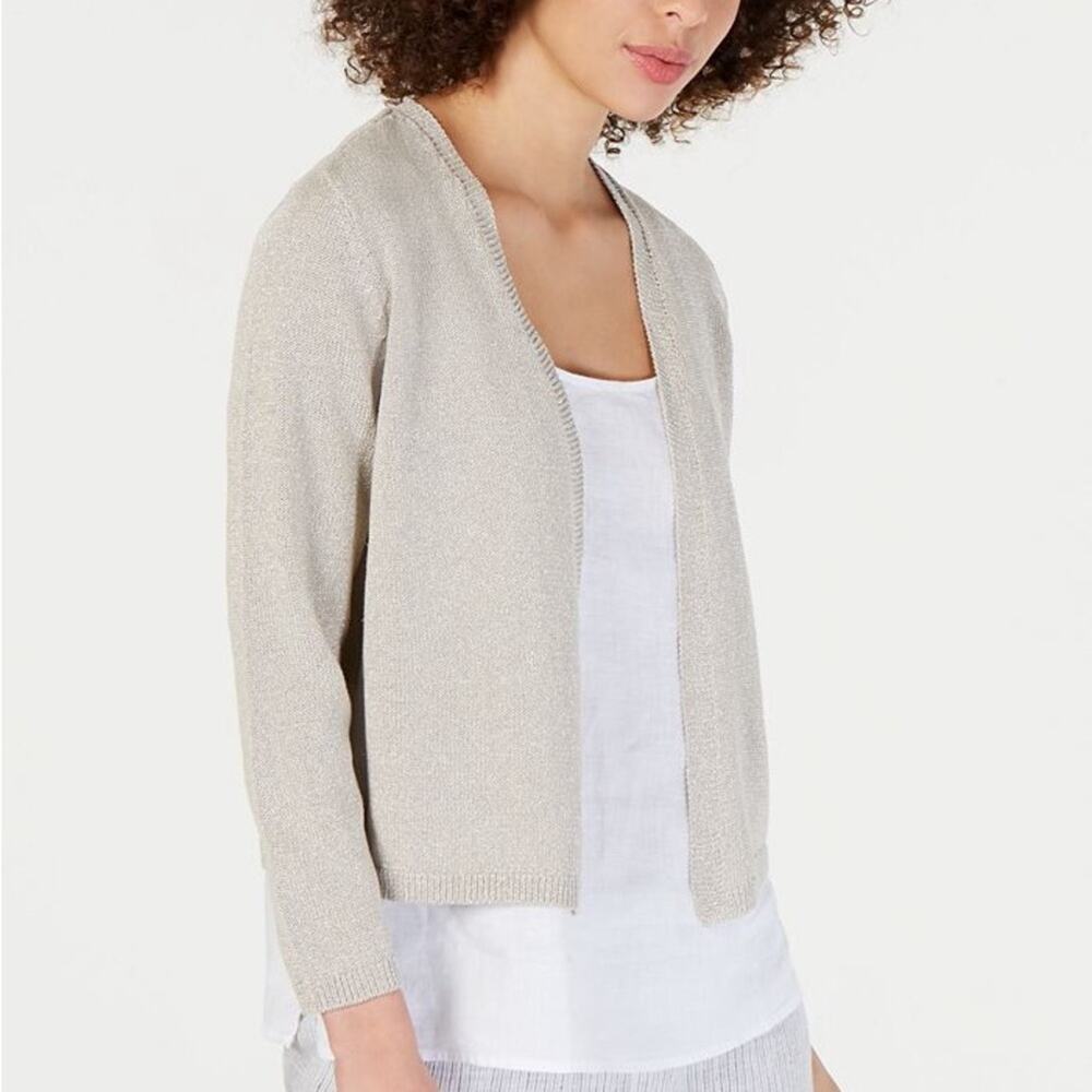 Eileen Fisher | Womens Bracelet Sleeve Cropped Cardigan Shimmer Metallic Gold XS